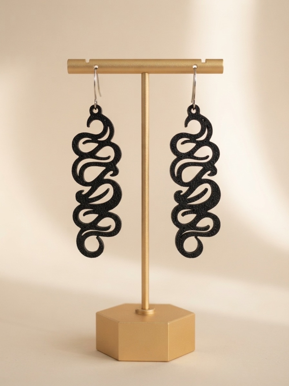 Black Sculptural Snake-Style Drop Earrings